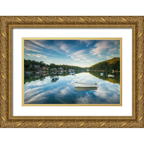 New England-Massachusetts-Cape Ann-Gloucester-Annisquam-Lobster Cove-reflections Gold Ornate Wood Framed Art Print with Double Matting by Bibikow, Walter