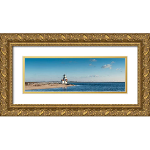 New England-Massachusetts-Nantucket Island-Nantucket Town-Brant Point Lighthouse Gold Ornate Wood Framed Art Print with Double Matting by Bibikow, Walter