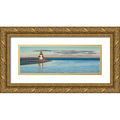 New England-Massachusetts-Nantucket Island-Nantucket Town-Brant Point Lighthouse Gold Ornate Wood Framed Art Print with Double Matting by Bibikow, Walter