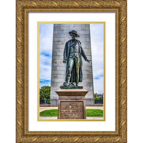 William Prescott Statue-Bunker Hill Battle Monument-Charlestown-Boston-Massachusetts-Site of June 1 Gold Ornate Wood Framed Art Print with Double Matting by Perry, William