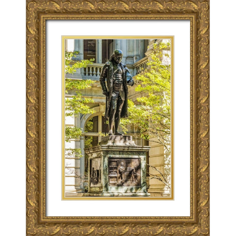 Benjamin Franklin Statue-Boston-Massachusetts-Front of the Boston Latin School founded 1635-Statue  Gold Ornate Wood Framed Art Print with Double Matting by Perry, William