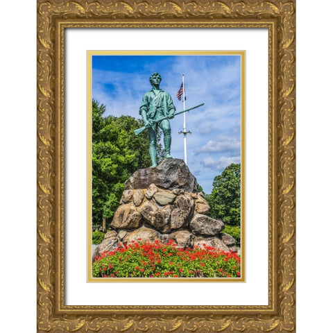 Lexington Minute Man Patriot Statue-Lexington Battle Green-Massachusetts-Site of April 19-1775 firs Gold Ornate Wood Framed Art Print with Double Matting by Perry, William