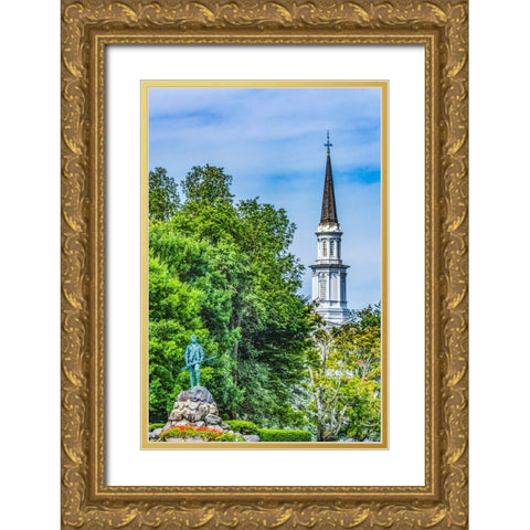 Lexington Minute Man Patriot Statue-Massachusetts-Site of April 19-1775 first battle of American Re Gold Ornate Wood Framed Art Print with Double Matting by Perry, William