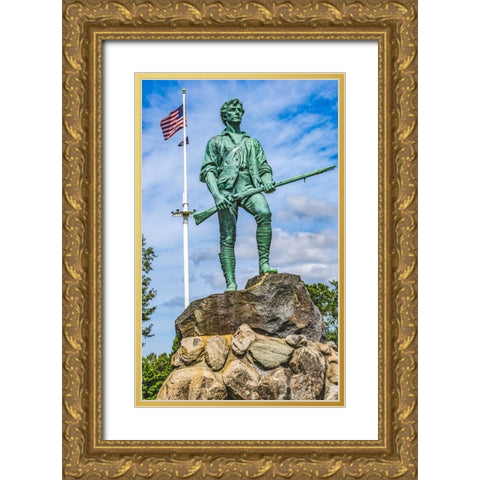 Lexington Minute Man Patriot Statue-Lexington Battle Green-Massachusetts-Site of April 19-1775 firs Gold Ornate Wood Framed Art Print with Double Matting by Perry, William
