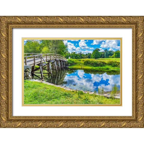 Old North Bridge Concord River Minute Man National Historical Park American Revolution Monument Mas Gold Ornate Wood Framed Art Print with Double Matting by Perry, William