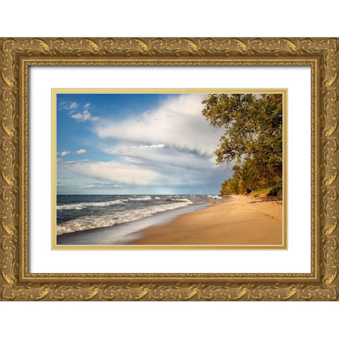 USA-Michigan-Munising Receding storm clouds at Pictured Rocks National Lakeshore Gold Ornate Wood Framed Art Print with Double Matting by Collins, Ann