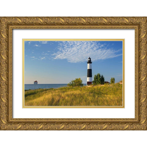 Big Sable Point Lighthouse on the eastern shore of Lake-Michigan Ludington State Park-Michigan Gold Ornate Wood Framed Art Print with Double Matting by Majchrowicz, Alan