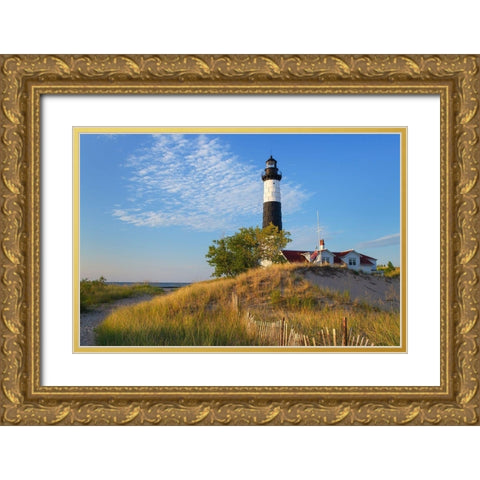 Big Sable Point Lighthouse on the eastern shore of Lake-Michigan Ludington State Park-Michigan Gold Ornate Wood Framed Art Print with Double Matting by Majchrowicz, Alan