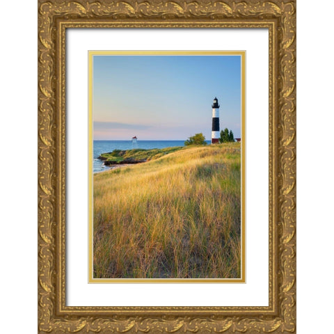 Big Sable Point Lighthouse on the eastern shore of Lake-Michigan Ludington State Park-Michigan Gold Ornate Wood Framed Art Print with Double Matting by Majchrowicz, Alan