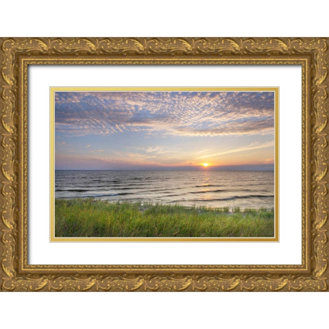 Lake-Michigan sunset Ludington State Park-Michigan Gold Ornate Wood Framed Art Print with Double Matting by Majchrowicz, Alan