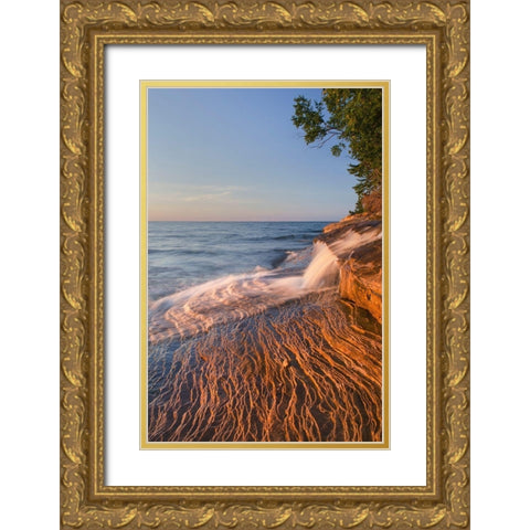 Elliot Falls flowing over layers of Au Train Formation sandstone at Miners Beach  Gold Ornate Wood Framed Art Print with Double Matting by Majchrowicz, Alan