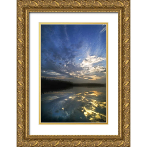 Michigan Sunrise sky reflected in Petes Lake Gold Ornate Wood Framed Art Print with Double Matting by Rotenberg, Nancy