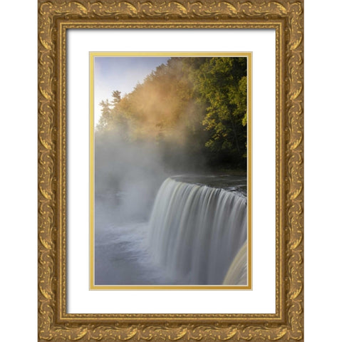 Michigan Autumn sunrise on Tahquamenon Falls Gold Ornate Wood Framed Art Print with Double Matting by Grall, Don