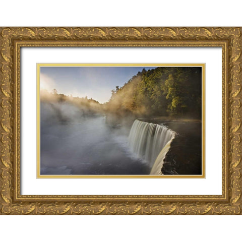 Michigan Autumn sunrise on Tahquamenon Falls Gold Ornate Wood Framed Art Print with Double Matting by Grall, Don