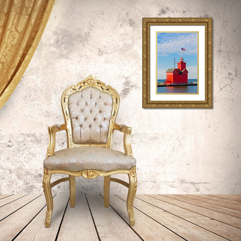 Holland Lighthouse (Big Red) on Lake Michigan-Holland-Michigan Gold Ornate Wood Framed Art Print with Double Matting by Day, Richard and Susan