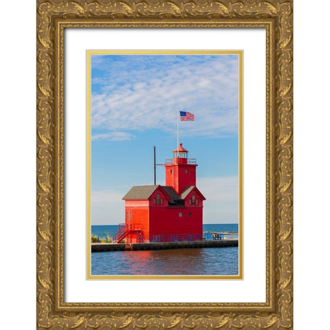 Holland Lighthouse (Big Red) on Lake Michigan-Holland-Michigan Gold Ornate Wood Framed Art Print with Double Matting by Day, Richard and Susan