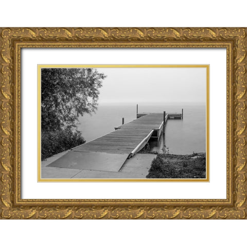 USA-Minnesota-Bemidji-Dock on Lake Bemidji Gold Ornate Wood Framed Art Print with Double Matting by Hawkins, Peter