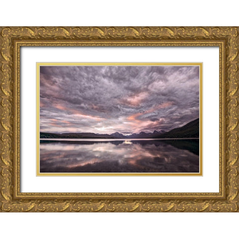 Lake McDonald at sunset in summer-Glacier National Park-Montana Gold Ornate Wood Framed Art Print with Double Matting by Jones, Adam