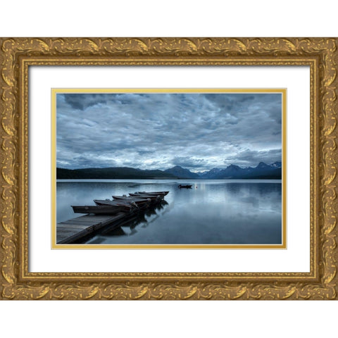 Dock and Lake McDonald-Glacier National Park-Montana Gold Ornate Wood Framed Art Print with Double Matting by Jones, Adam