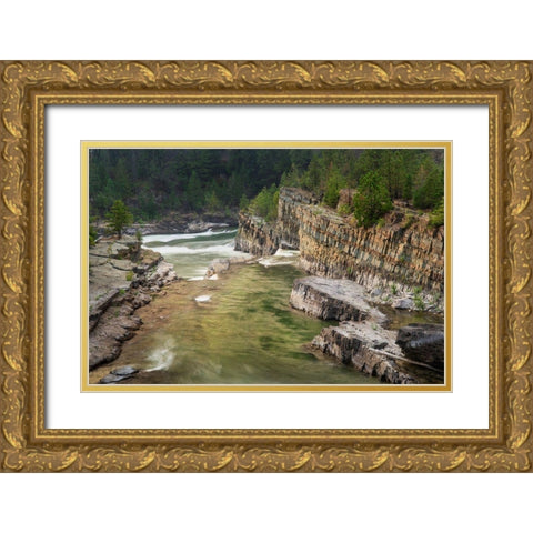 Kootenai Falls-Montana-a series of cascades on the Kootenai River Gold Ornate Wood Framed Art Print with Double Matting by Majchrowicz, Alan