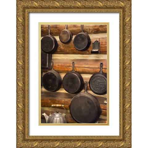 MT, Lewis and Clark NF Skillets in the kitchen Gold Ornate Wood Framed Art Print with Double Matting by Paulson, Don