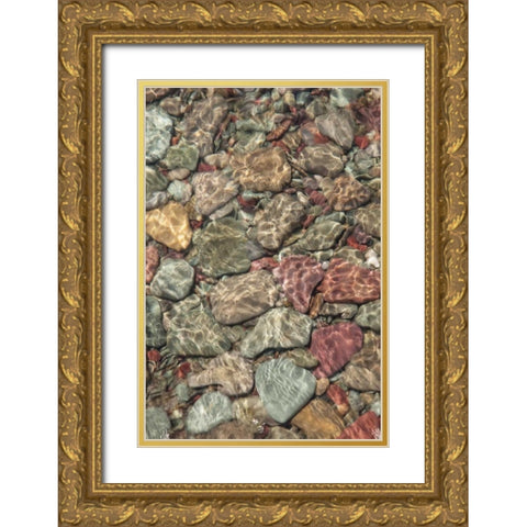 MT, Glacier NP Stones line shore on St Mary Lake Gold Ornate Wood Framed Art Print with Double Matting by Grall, Don