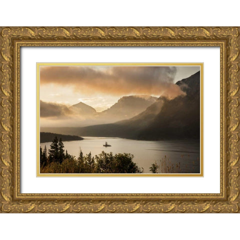 MT, Glacier NP Sunrise over St Mary Lake Gold Ornate Wood Framed Art Print with Double Matting by Grall, Don