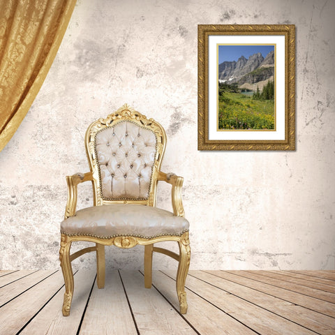 Montana, Glacier NP Meadow above Iceberg Lake Gold Ornate Wood Framed Art Print with Double Matting by Grall, Don