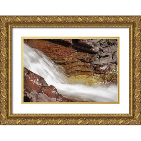 Montana, Glacier NP Ptarmigan Falls Gold Ornate Wood Framed Art Print with Double Matting by Grall, Don