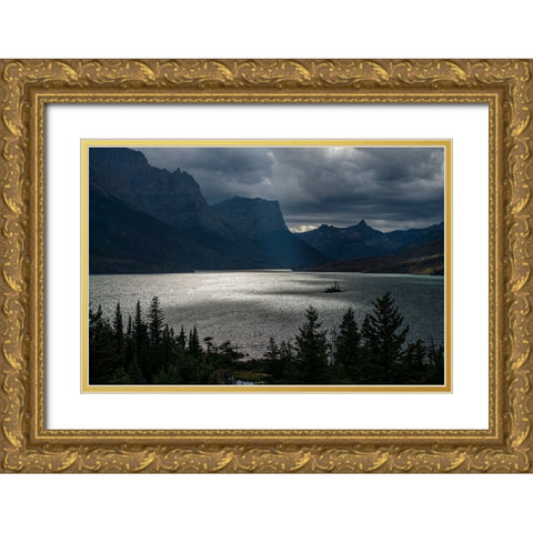 USA-Montana-Glacier National Park Fall storm above St Mary Lake Gold Ornate Wood Framed Art Print with Double Matting by Jaynes Gallery