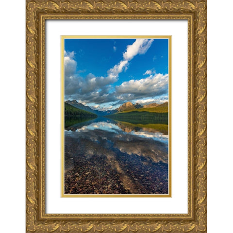 Late afternoon at Bowman Lake in Glacier National Park-Montana-USA Gold Ornate Wood Framed Art Print with Double Matting by Haney, Chuck