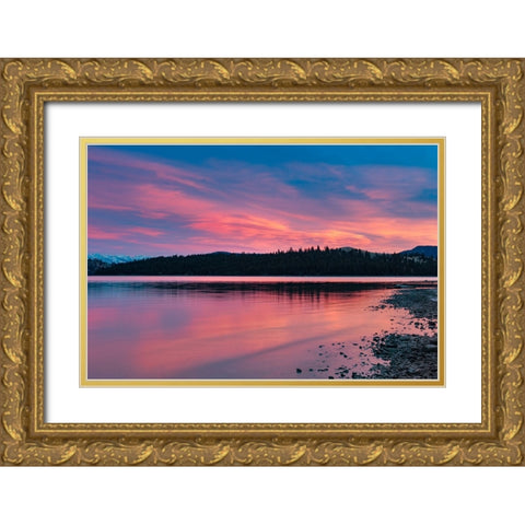 Fiery sunset clouds over Flathead Lake in Dayton-Montana-USA Gold Ornate Wood Framed Art Print with Double Matting by Haney, Chuck