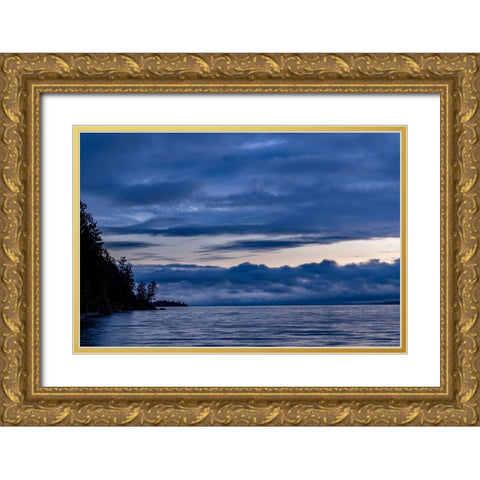 Dawn over Flathead Lake from Westside State Park near Rollins-Montana-USA Gold Ornate Wood Framed Art Print with Double Matting by Haney, Chuck