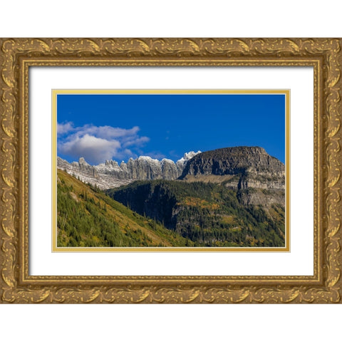 The Garden Wall and Haystack Butte with seasons first snow in Glacier National Park-Montana-USA Gold Ornate Wood Framed Art Print with Double Matting by Haney, Chuck