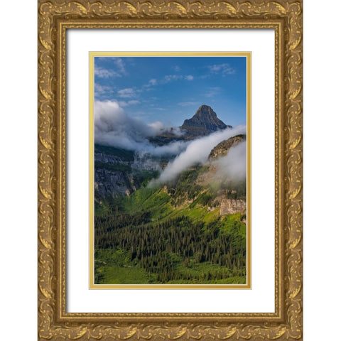 Rolling fog clouds with Reynolds Mountains at Logan Pass in Glacier National Park-USA Gold Ornate Wood Framed Art Print with Double Matting by Haney, Chuck