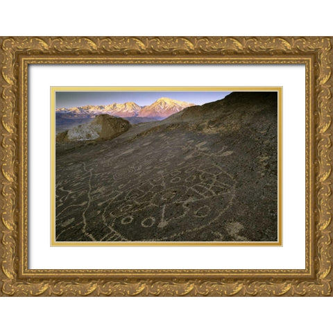 Nevada  Sierra Nevada, Great Basin, Petroglyphs Gold Ornate Wood Framed Art Print with Double Matting by Flaherty, Dennis