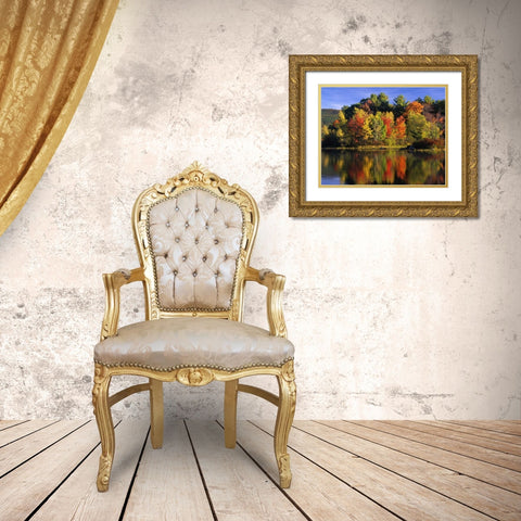 NH Trees in autumn reflecting in Lake Kanasatka Gold Ornate Wood Framed Art Print with Double Matting by Terrill, Steve