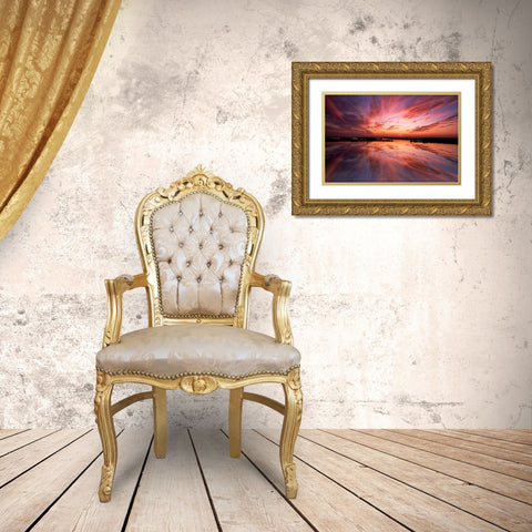 New Jersey, Cape May Sunset reflection on water Gold Ornate Wood Framed Art Print with Double Matting by OBrien, Jay