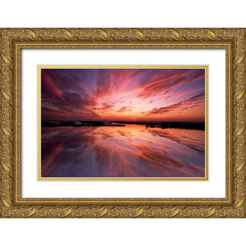 New Jersey, Cape May Sunset reflection on water Gold Ornate Wood Framed Art Print with Double Matting by OBrien, Jay