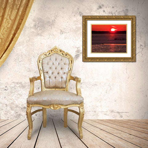 New Jersey, Cape May Sunset reflection on water Gold Ornate Wood Framed Art Print with Double Matting by OBrien, Jay