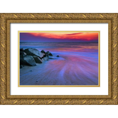 USA, New Jersey, Cape May Sunset on Delaware Bay Gold Ornate Wood Framed Art Print with Double Matting by OBrien, Jay