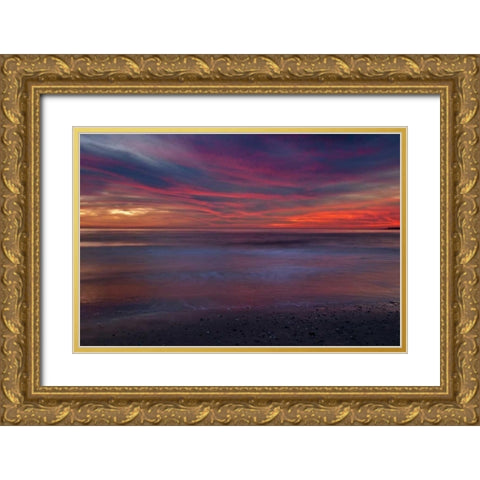 New Jersey, Cape May Sunrise on ocean shore Gold Ornate Wood Framed Art Print with Double Matting by OBrien, Jay