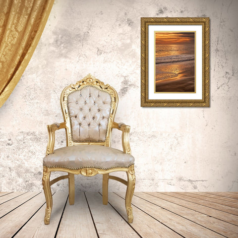 New Jersey, Cape May Sunset on the beach Gold Ornate Wood Framed Art Print with Double Matting by OBrien, Jay
