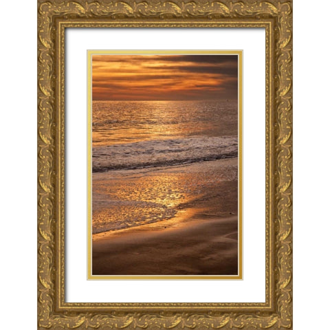 New Jersey, Cape May Sunset on the beach Gold Ornate Wood Framed Art Print with Double Matting by OBrien, Jay