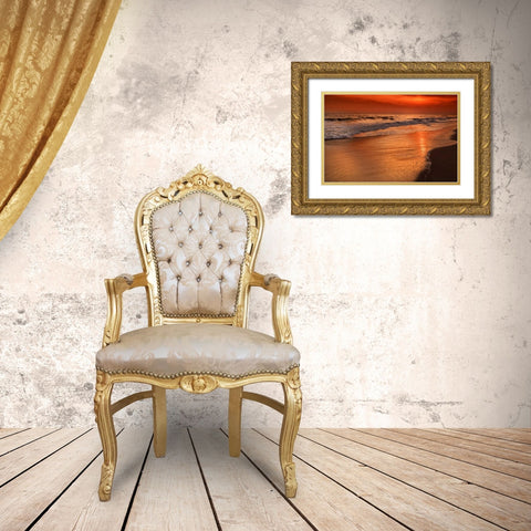 New Jersey, Cape May Sunset on the beach Gold Ornate Wood Framed Art Print with Double Matting by OBrien, Jay