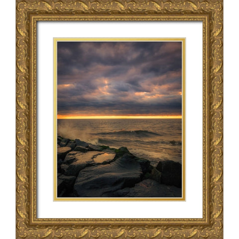 USA-New Jersey-Cape May National Seashore-Sunset on ocean shore Gold Ornate Wood Framed Art Print with Double Matting by Jaynes Gallery