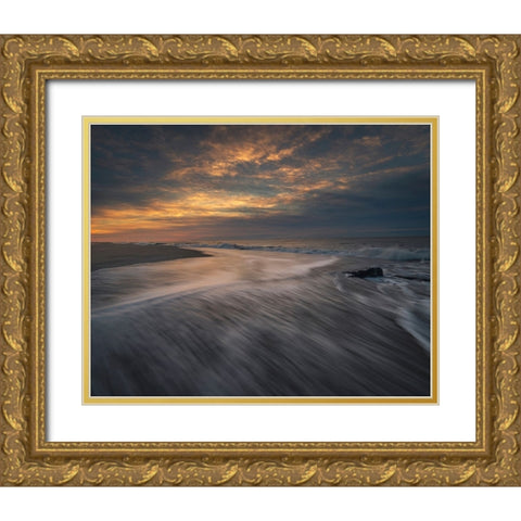 USA-New Jersey-Cape May National Seashore Sunset on ocean and beach scenic Gold Ornate Wood Framed Art Print with Double Matting by Jaynes Gallery