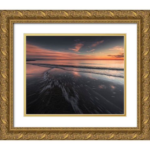 USA-New Jersey-Cape May National Seashore Sunset on ocean shore Gold Ornate Wood Framed Art Print with Double Matting by Jaynes Gallery