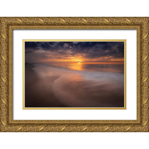 USA-New Jersey-Cape May National Seashore Sunrise on ocean shore Gold Ornate Wood Framed Art Print with Double Matting by Jaynes Gallery