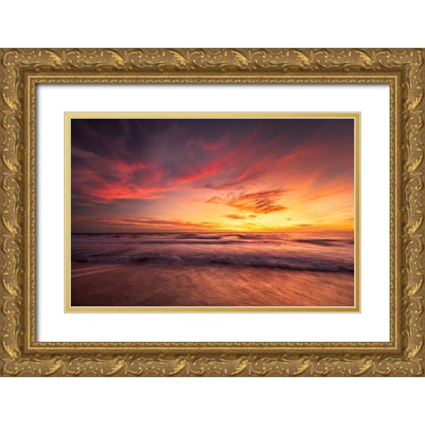 USA-New Jersey-Cape May National Seashore Sunset on ocean shore Gold Ornate Wood Framed Art Print with Double Matting by Jaynes Gallery